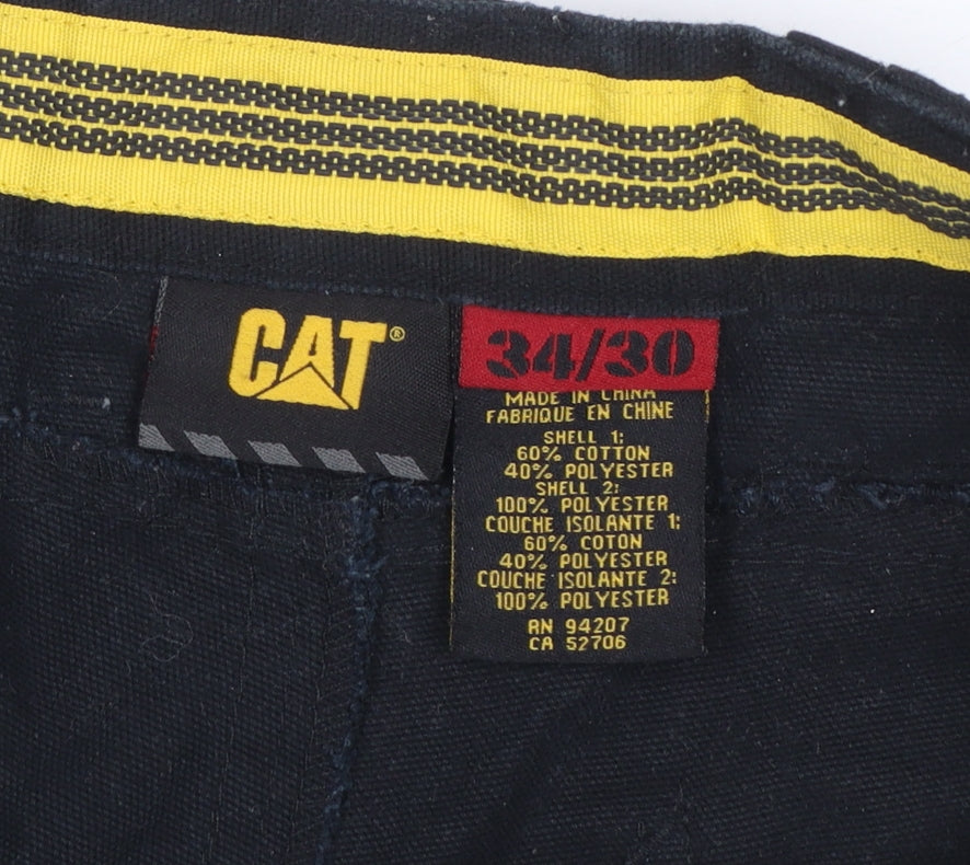 CAT Men’s Black Cargo Work Trousers Size L 34x30 Cotton Blend