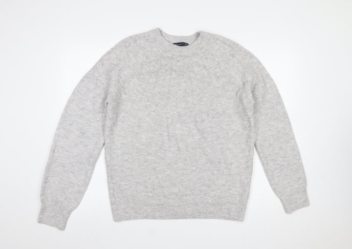 Marks and Spencer Women's Grey Beaded Crew Neck Jumper Size M
