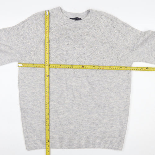 Marks and Spencer Women's Grey Beaded Crew Neck Jumper Size M