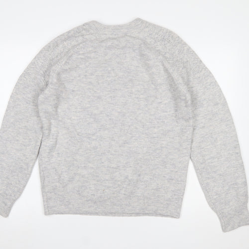 Marks and Spencer Women's Grey Beaded Crew Neck Jumper Size M