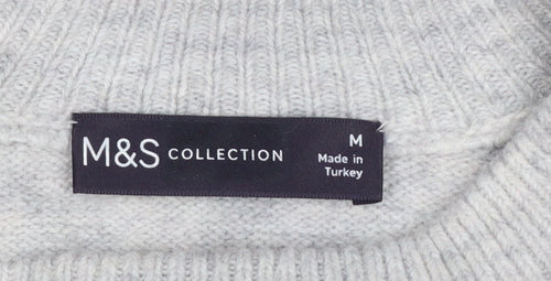 Marks and Spencer Women's Grey Beaded Crew Neck Jumper Size M