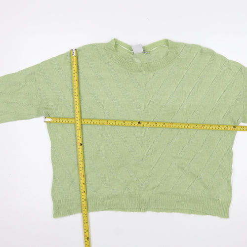 ICHI Women Green Cable-Knit Crew Neck Pullover Jumper Size L
