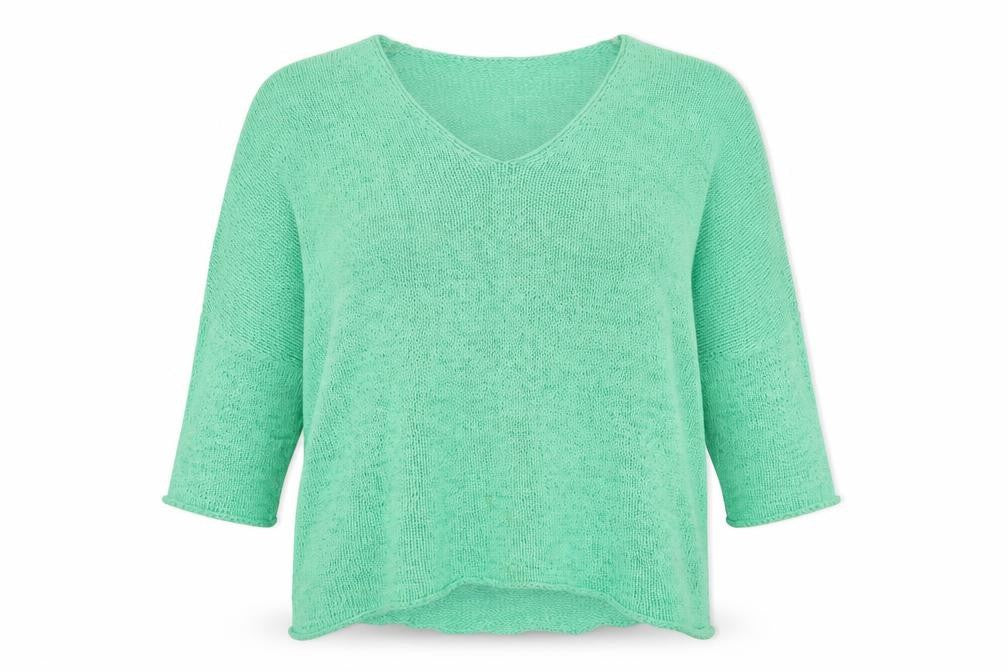 Front view of Phase Eight Women’s Green Open Knit V-Neck jumper L