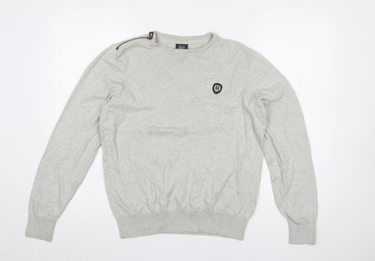 883 Police Men's Grey Cotton Crew Neck Pullover Jumper Medium