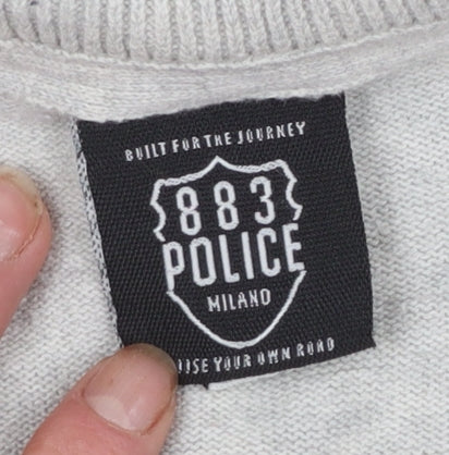 883 Police Men's Grey Cotton Crew Neck Pullover Jumper Medium