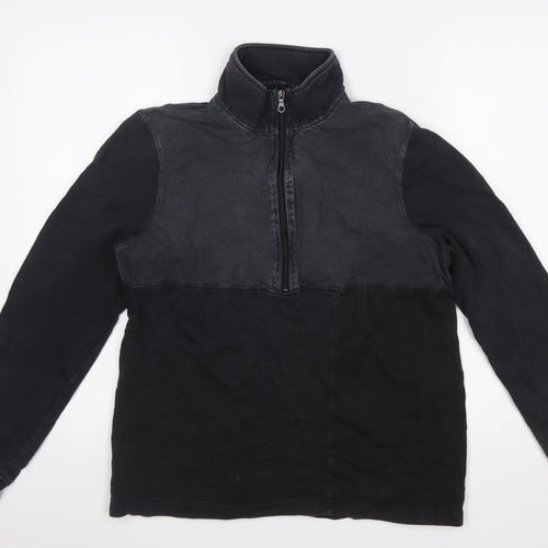 Folk Men's Black Half Zip Cotton Linen Sweatshirt Size M