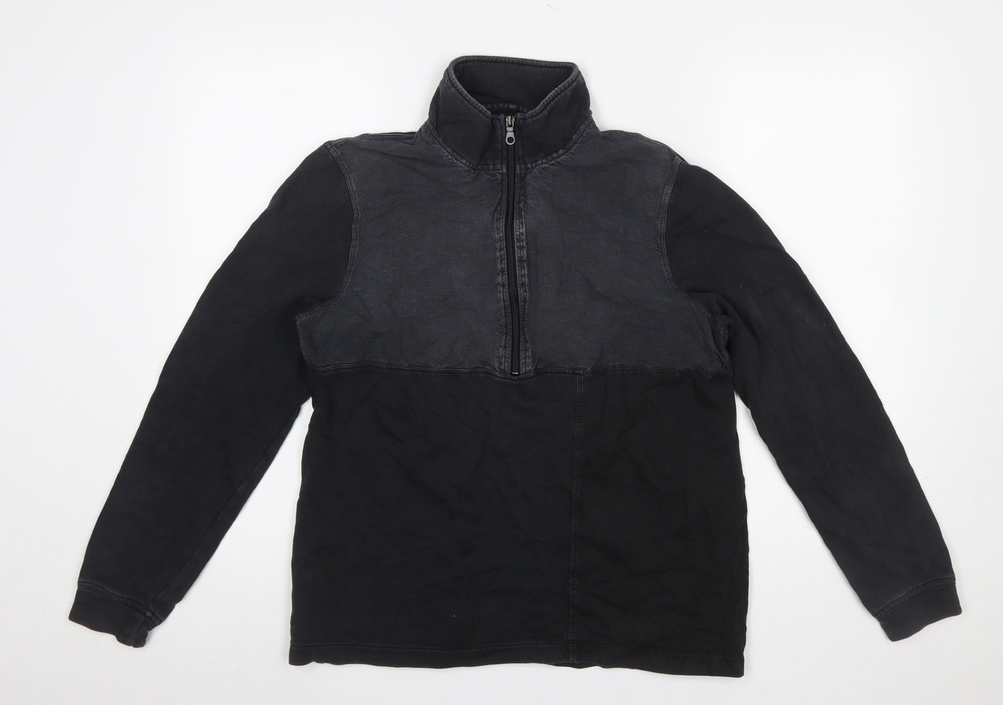 Folk Men's Black Half Zip Cotton Linen Sweatshirt Size M