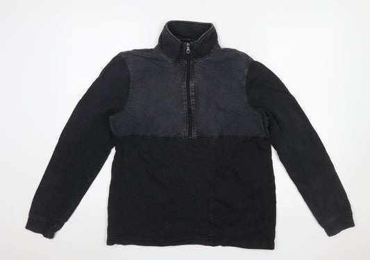 Folk Men's Black Half Zip Cotton Linen Sweatshirt Size M