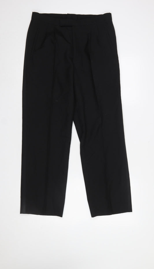 Luis Fabre Men's Black 32 Regular Pleated Wool Blend Dress Trousers