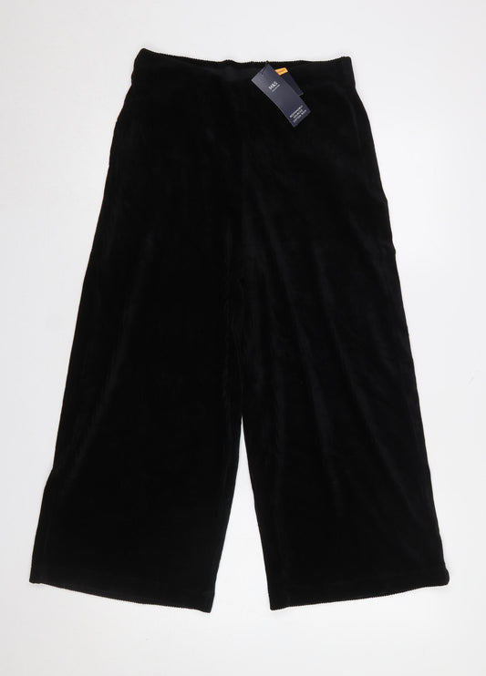 Marks and Spencer Women Black Size 10 Short Corduroy Wide-Leg Trousers
