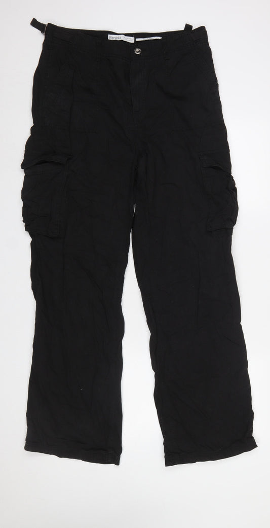Bershka Women's Black Cargo Straight Trousers Size 14