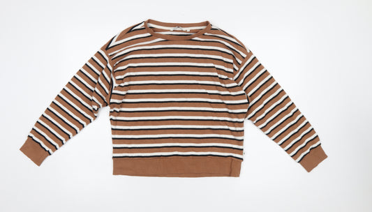 Tom Tailor Women Brown & White Striped Pullover Sweatshirt Size S
