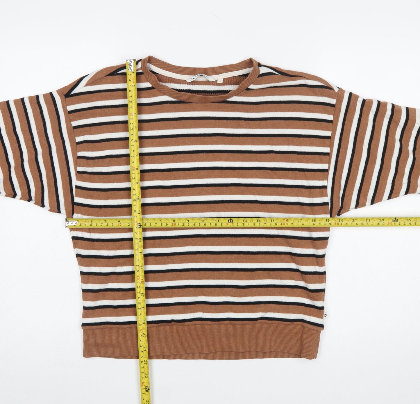 Tom Tailor Women Brown & White Striped Pullover Sweatshirt Size S