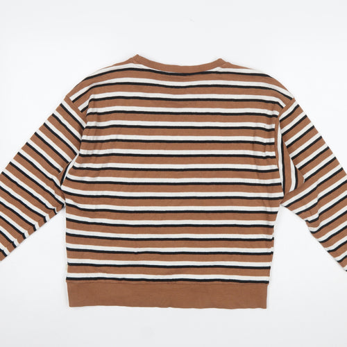 Tom Tailor Women Brown & White Striped Pullover Sweatshirt Size S