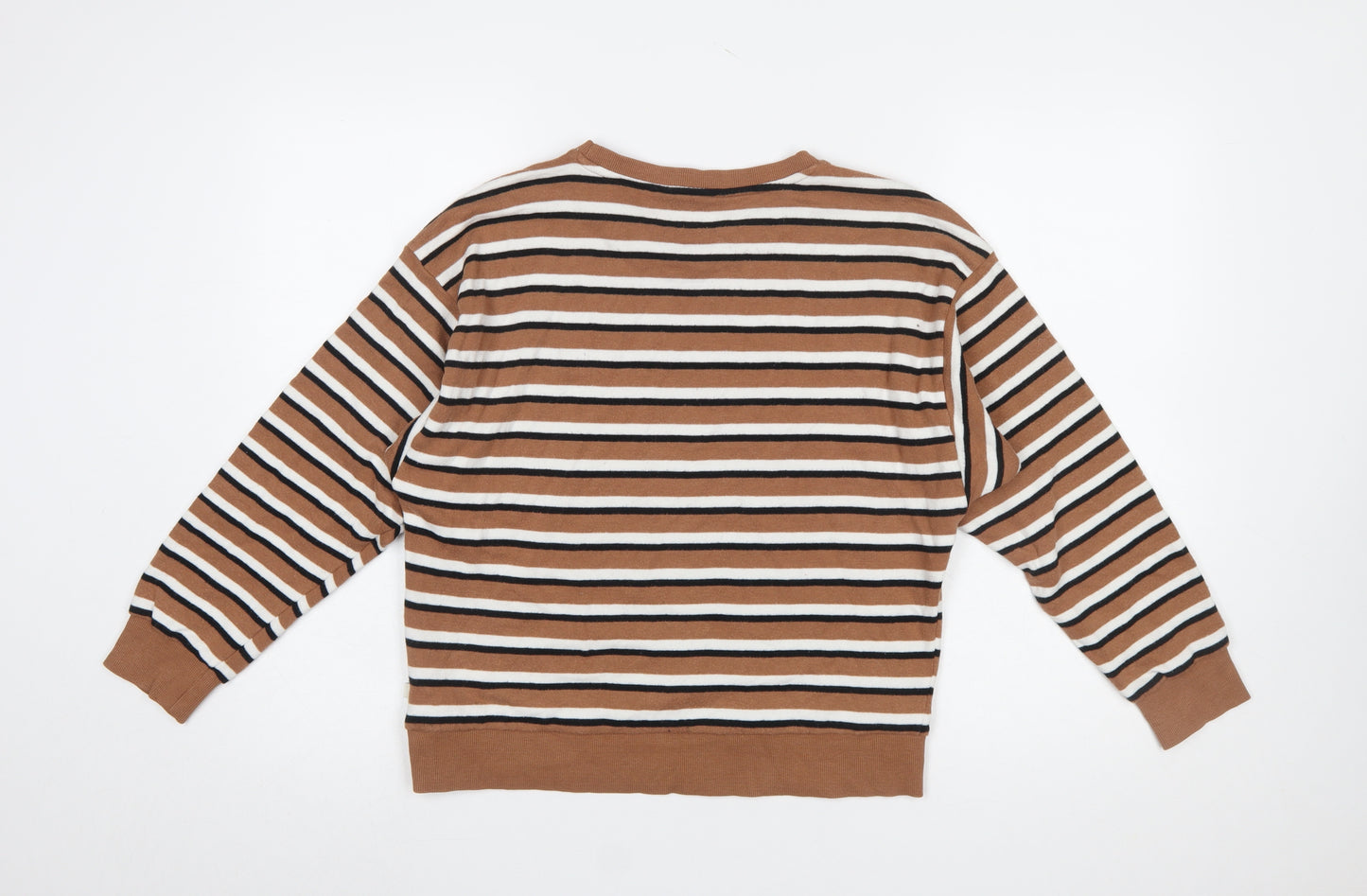 Tom Tailor Women Brown & White Striped Pullover Sweatshirt Size S