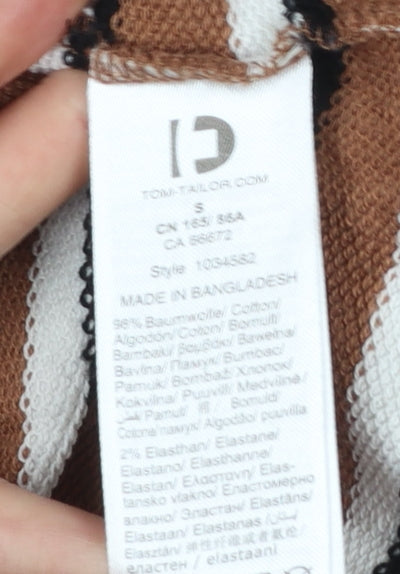 Tom Tailor Women Brown & White Striped Pullover Sweatshirt Size S