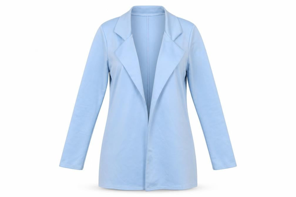 Front view of PRETTYLITTLETHING Women Blue Longline Blazer Jacket, size 8