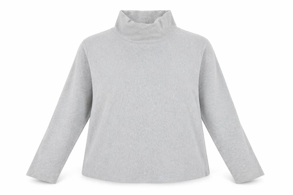 Front view of COS women’s grey roll neck long sleeve knit top, size UK 12