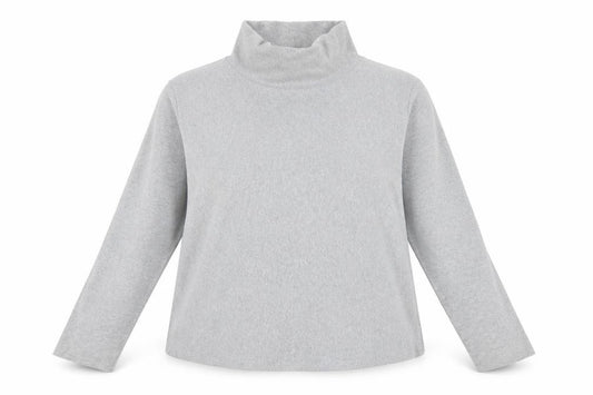 Front view of COS women’s grey roll neck long sleeve knit top, size UK 12