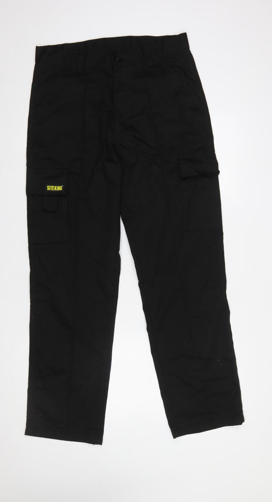 Site King Men's Black Cargo Work Trousers Size 32 Regular