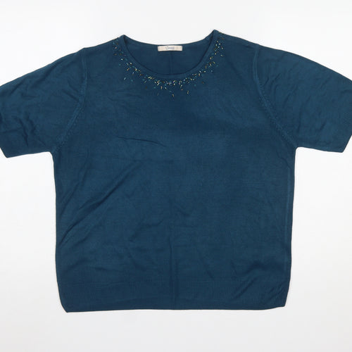 Marks and Spencer Women's Blue Beaded Short Sleeve Pullover Jumper Size 18
