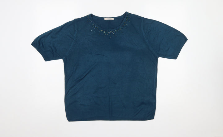 Marks and Spencer Women's Blue Beaded Short Sleeve Pullover Jumper Size 18
