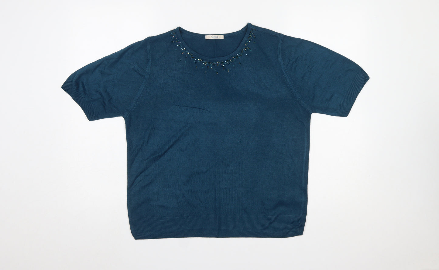 Marks and Spencer Women's Blue Beaded Short Sleeve Pullover Jumper Size 18