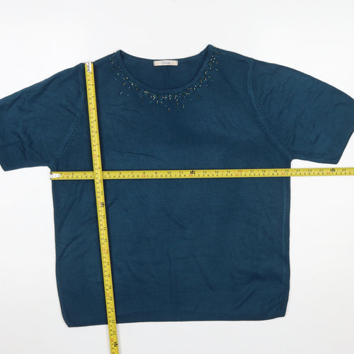 Marks and Spencer Women's Blue Beaded Short Sleeve Pullover Jumper Size 18
