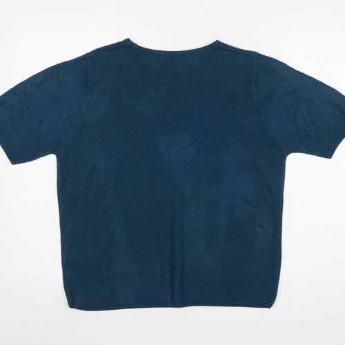 Marks and Spencer Women's Blue Beaded Short Sleeve Pullover Jumper Size 18