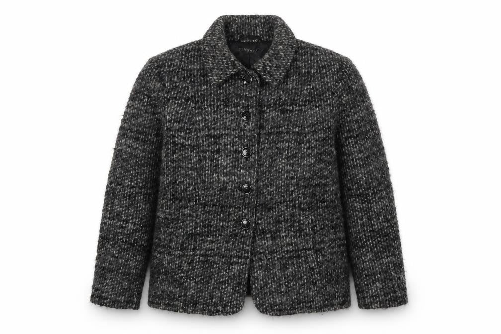 Front view of Marks & Spencer Per Una Women Grey Wool Blend Tweed Blazer Jacket, size 18