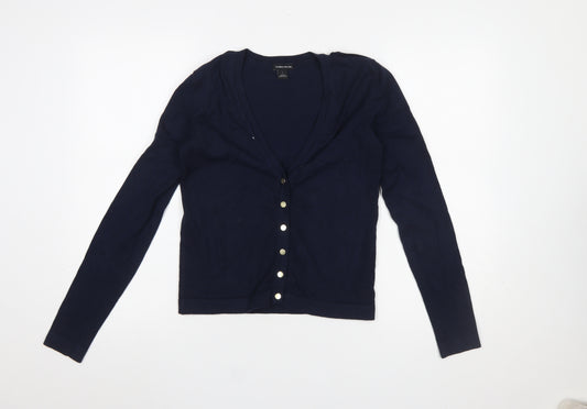 Karen Millen Women's Navy Blue V-Neck Cardigan Jumper Size L