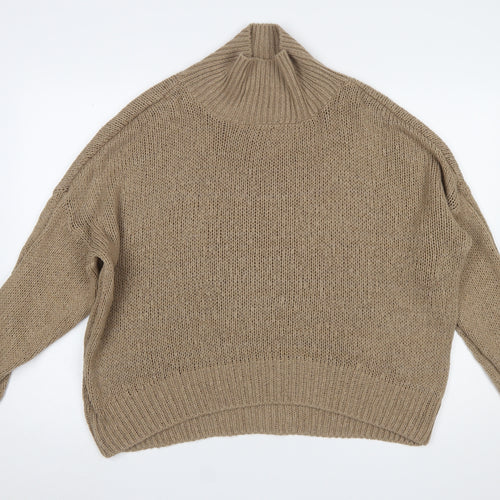 HOT!MESS Women’s Beige Roll Neck Chunky Knit Jumper One Size