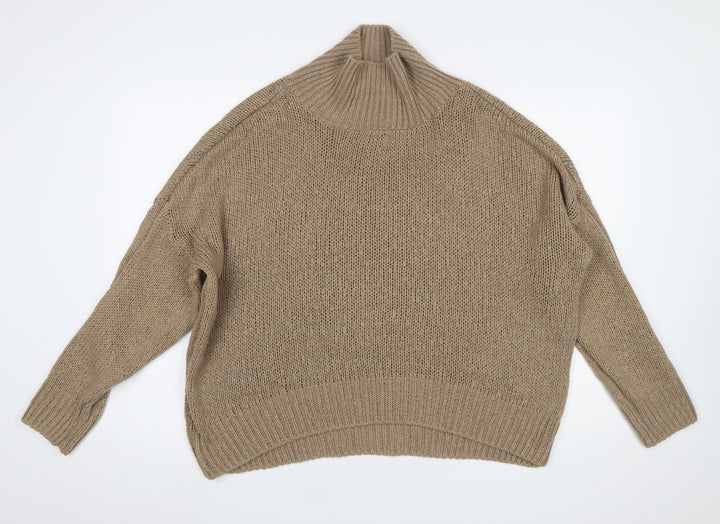 HOT!MESS Women’s Beige Roll Neck Chunky Knit Jumper One Size