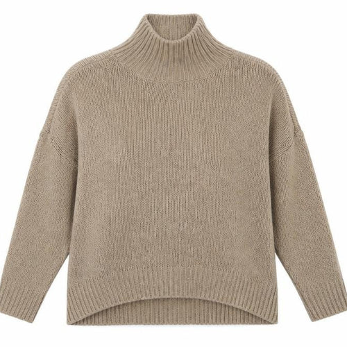 HOT!MESS Women’s Beige Roll Neck Chunky Knit Jumper One Size