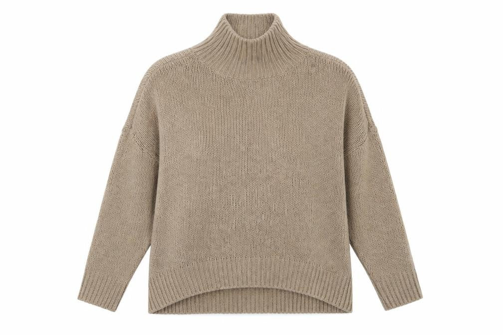 HOT!MESS Women’s Beige Roll Neck Chunky Knit Jumper One Size