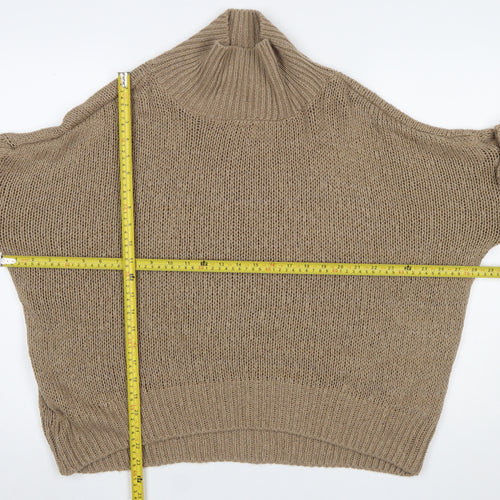 HOT!MESS Women’s Beige Roll Neck Chunky Knit Jumper One Size
