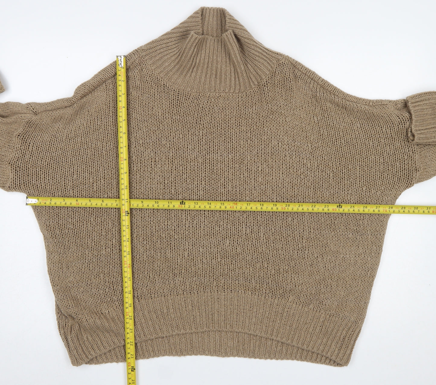 HOT!MESS Women’s Beige Roll Neck Chunky Knit Jumper One Size