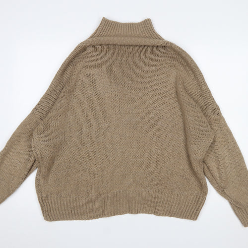 HOT!MESS Women’s Beige Roll Neck Chunky Knit Jumper One Size