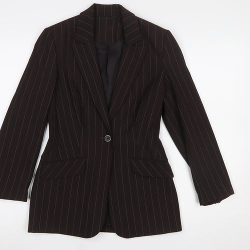 Principles Petite Brown Pinstripe Blazer Womens Size 6 Single Breasted