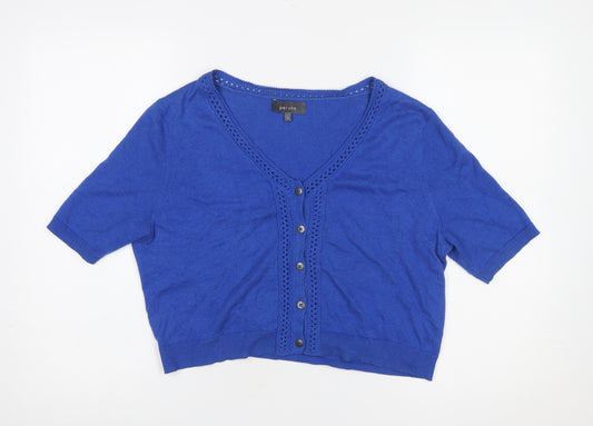 Marks and Spencer Per Una Women’s Blue V-Neck Short Sleeve Cardigan Size 14