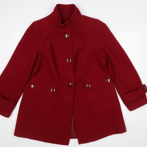 Evans Women Red Mid-Length Coat Wool-Blend Classic Size 16