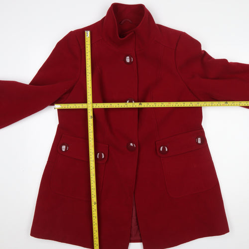 Evans Women Red Mid-Length Coat Wool-Blend Classic Size 16