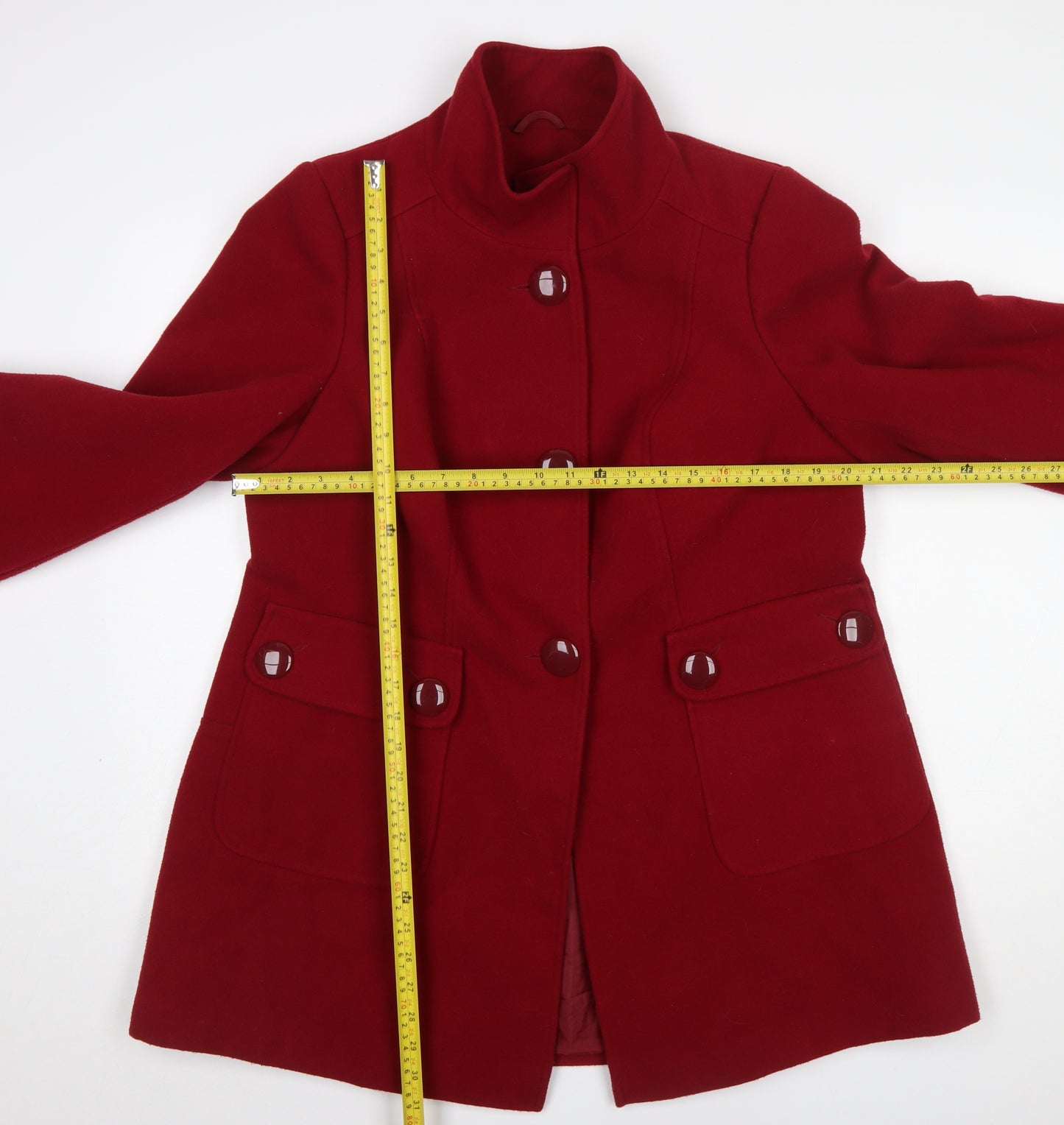 Evans Women Red Mid-Length Coat Wool-Blend Classic Size 16