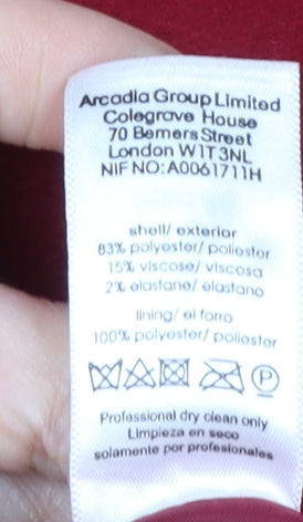 Evans Women Red Mid-Length Coat Wool-Blend Classic Size 16