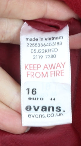 Evans Women Red Mid-Length Coat Wool-Blend Classic Size 16