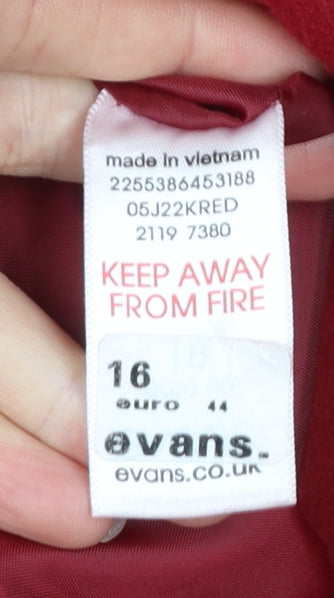 Evans Women Red Mid-Length Coat Wool-Blend Classic Size 16