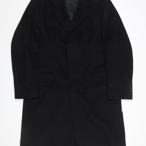 Dehavilland Men's Black Wool Cashmere Overcoat 40S Classic Long Formal