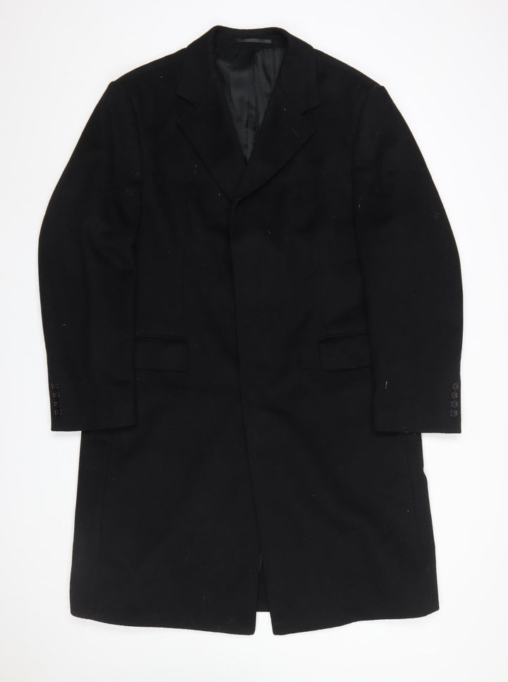 Dehavilland Men's Black Wool Cashmere Overcoat 40S Classic Long Formal