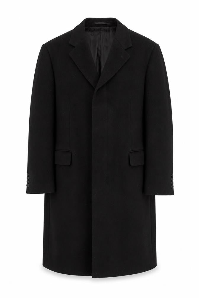 Dehavilland Men's Black Wool Cashmere Overcoat 40S Classic Long Formal