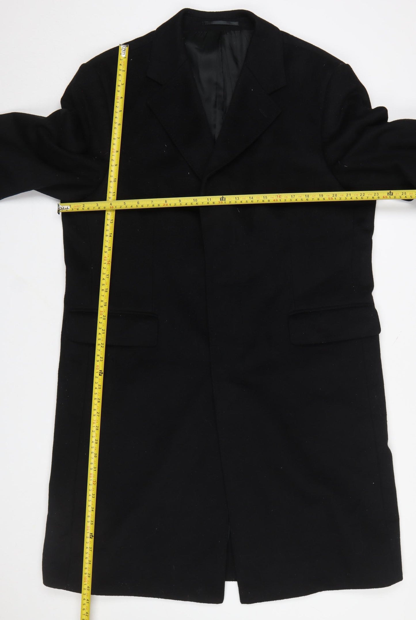 Dehavilland Men's Black Wool Cashmere Overcoat 40S Classic Long Formal